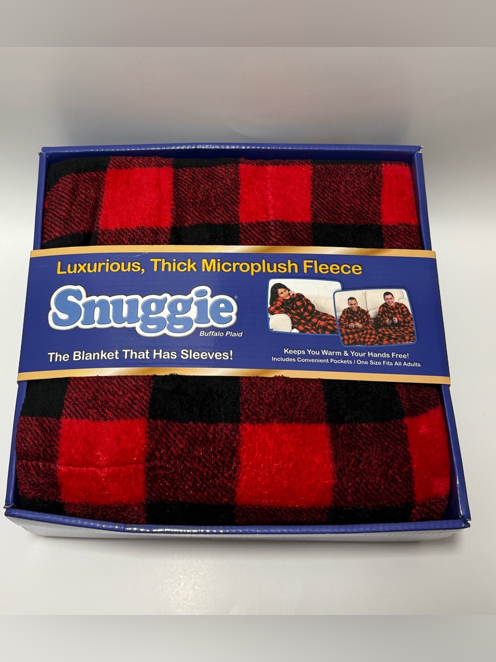 NIB Original Snuggie Buffalo Plaid Microplush Fleece Blanket - Red & Black